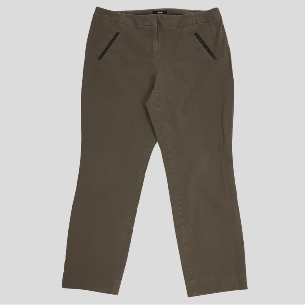Alfani Pants Womens 12 Short Brown with Faux Leather Pockets Stretchy